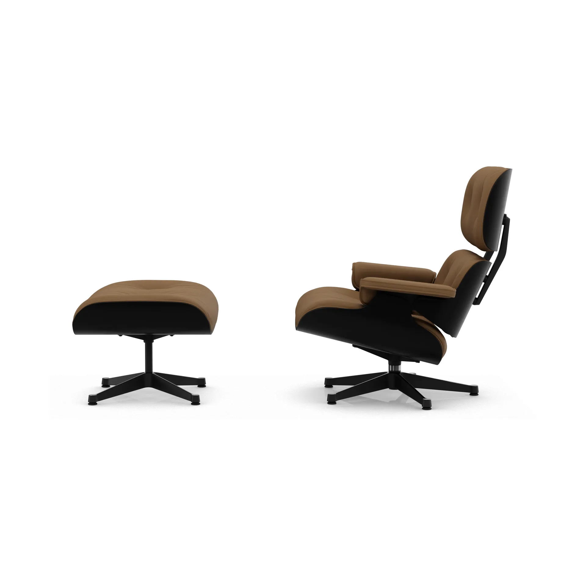 Eames Lounge Chair & Ottoman new dimension, 75 Camel-27 kastanj svart-pol. stål-svart Vitra