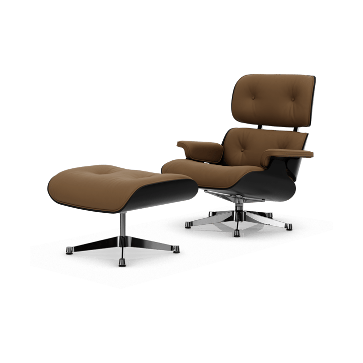 Eames Lounge Chair & Ottoman new dimension - 75 Camel-27 kastanj svart-pol. stål - Vitra