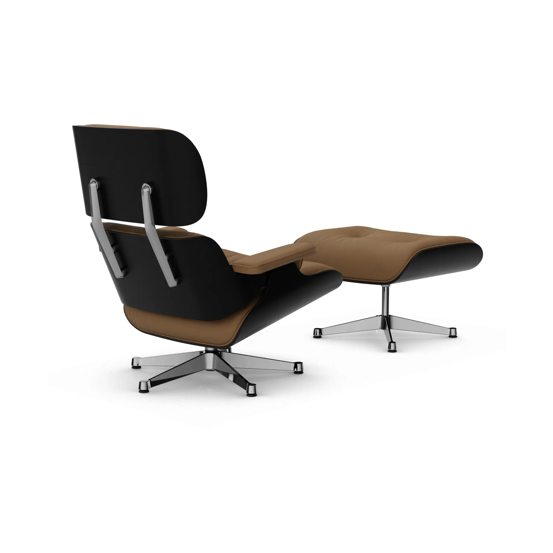 Eames Lounge Chair & Ottoman new dimension, 75 Camel-27 kastanj svart-pol. stål Vitra