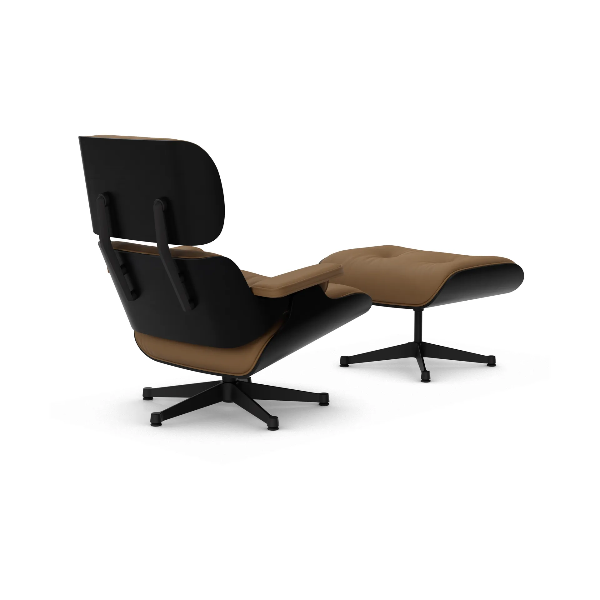 Eames Lounge Chair & Ottoman new dimension, 75 Camel-27 kastanje svart-svart stål Vitra