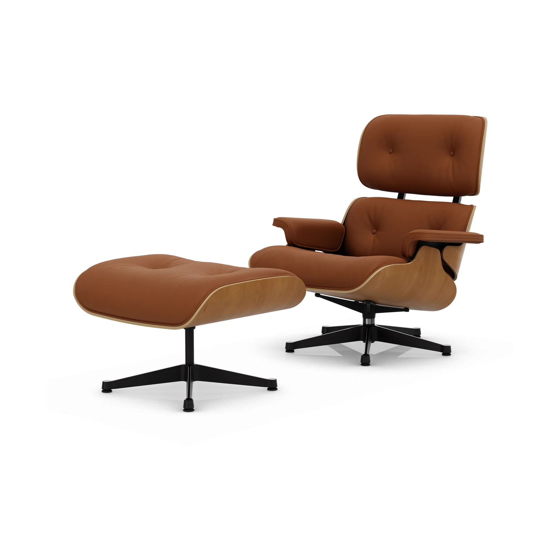 Eames Lounge Chair & Ottoman new dimension, 97 Cognac-28 kirsebær natural-pol. steel-black Vitra