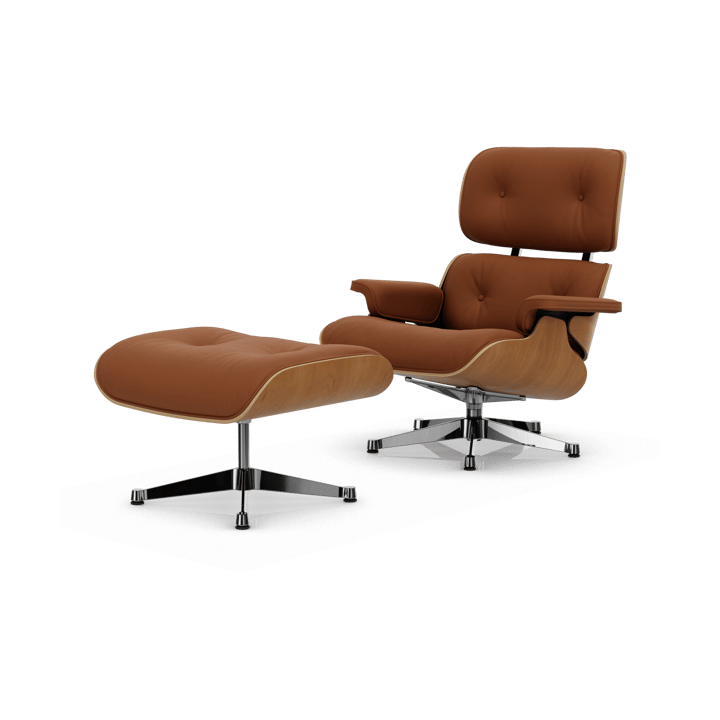 Eames Lounge Chair & Ottoman new dimension - 97 Cognac-28 kirsebær natural-pol. steel - Vitra