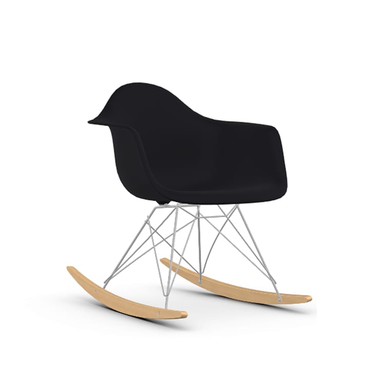 Eames Plastic Armchair RE RAR gyngestol, 12 deep black-chrome-golden lønn Vitra