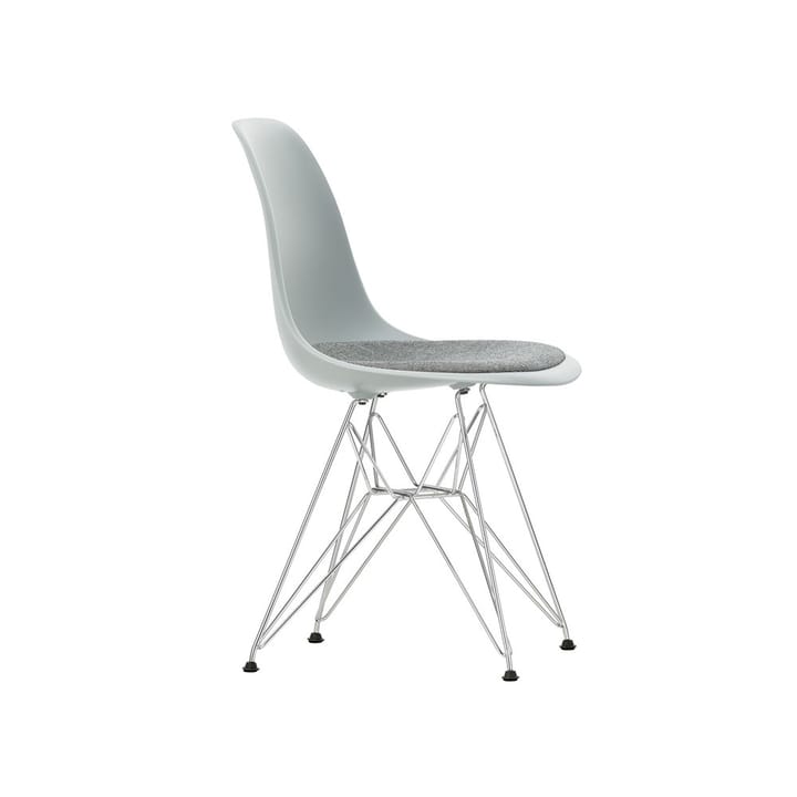 Eames plastic side chair DSR stol polstret sete, Light grey-Hopsak 23-Chrome Vitra