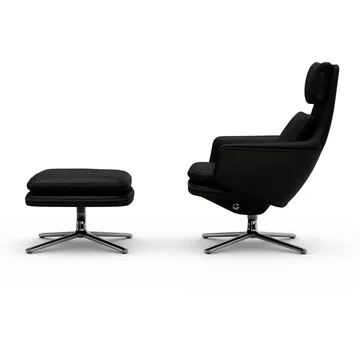 Grand Relax lenestol + fotskammel Leather premium F 66 nero-aluminium - Vitra