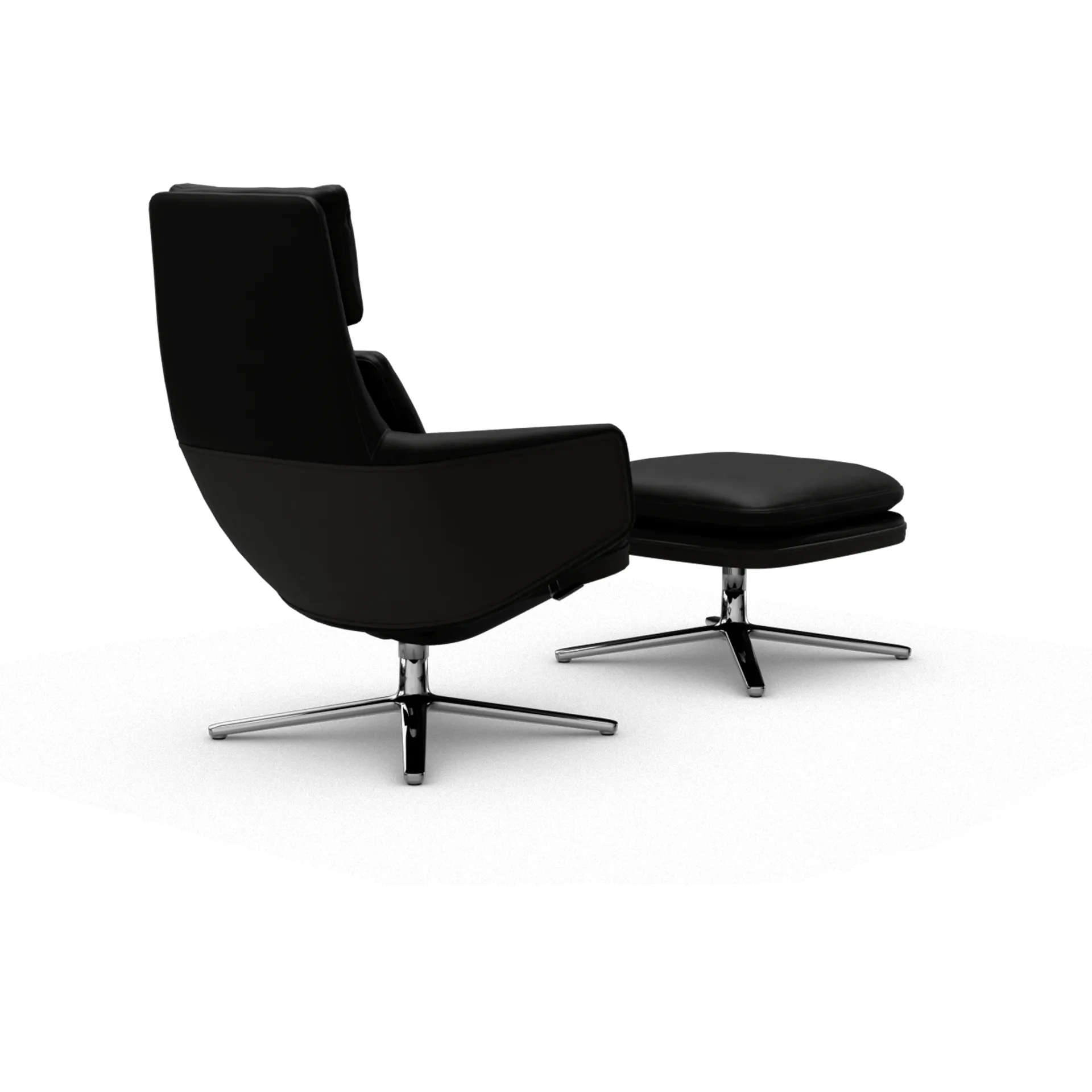 Grand Relax lenestol + fotskammel Leather premium F 66 nero-aluminium Vitra Grand Relax lenestol + fotskammel Leather premium F 66 nero-aluminium Vitra