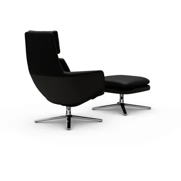 Grand Relax lenestol + fotskammel Leather premium F 66 nero-aluminium - Vitra