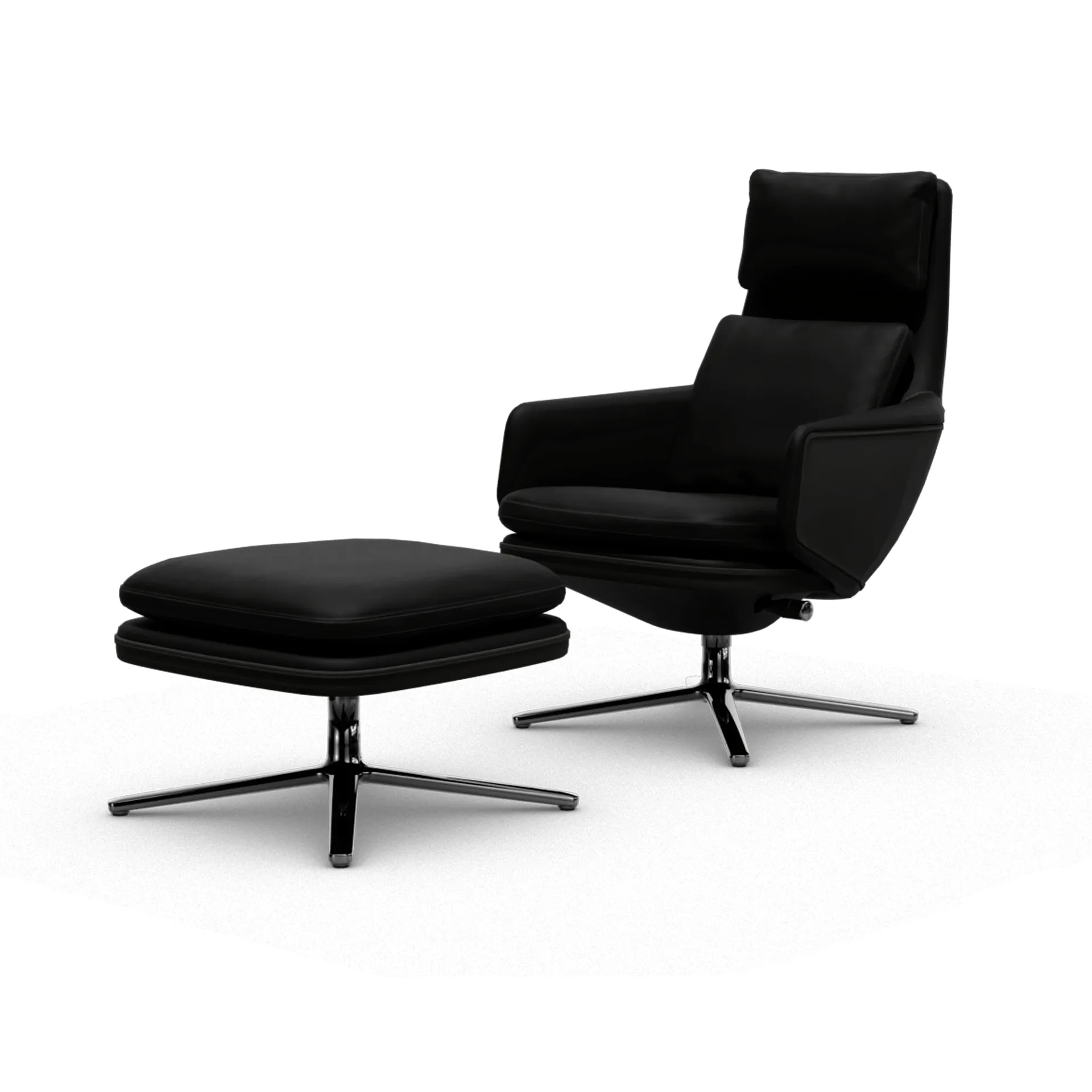 Grand Relax lenestol + fotskammel Leather premium F 66 nero-aluminium Vitra Grand Relax lenestol + fotskammel Leather premium F 66 nero-aluminium Vitra