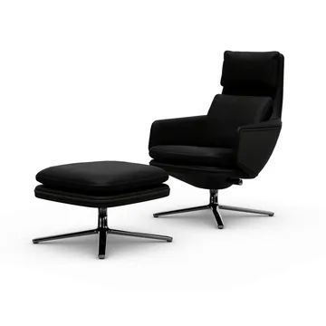 Grand Relax lenestol + fotskammel Leather premium F 66 nero-aluminium - Vitra