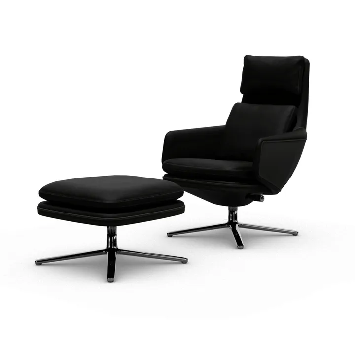 Grand Relax lenestol + fotskammel Leather premium F 66 nero-aluminium - Vitra