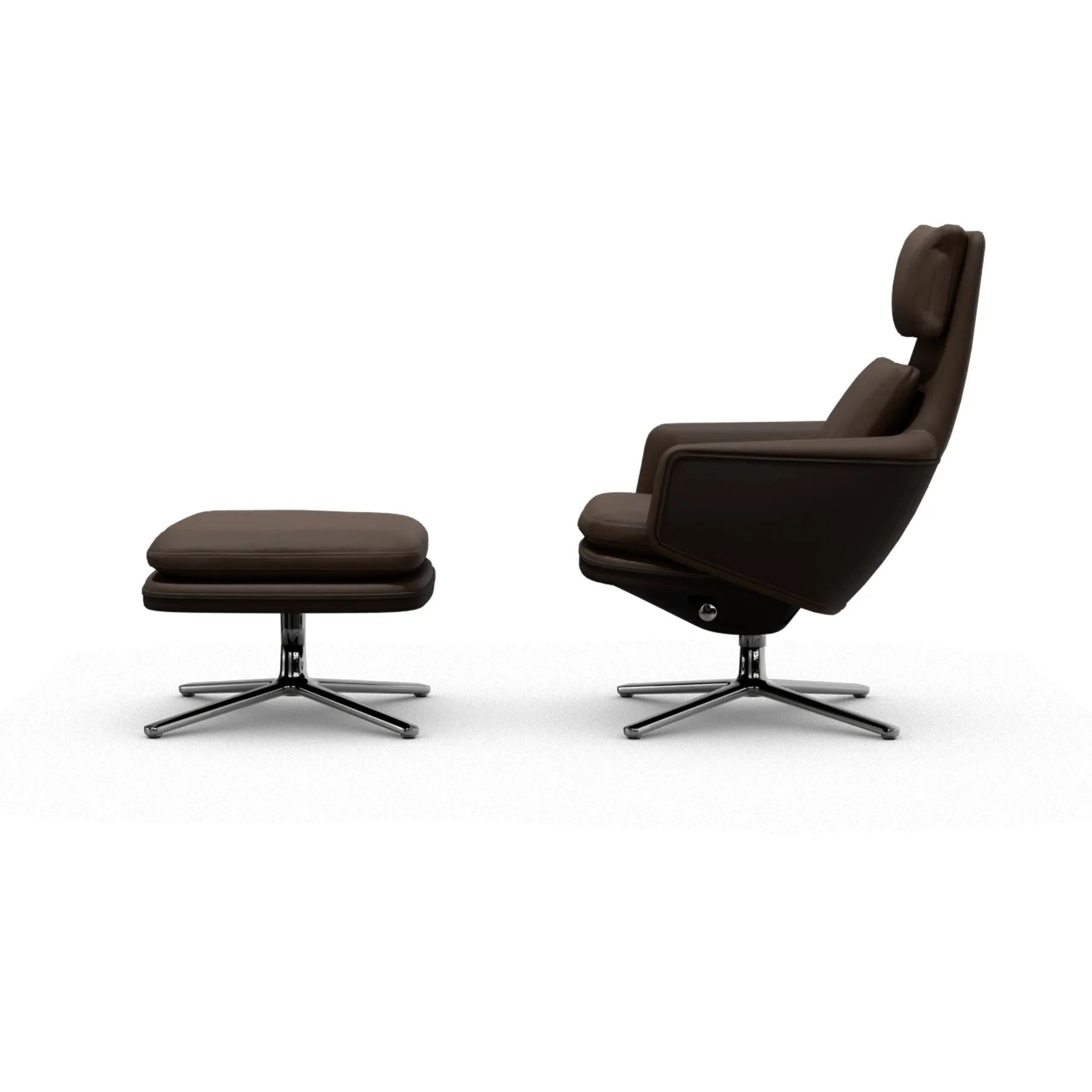 Grand Relax lenestol + fotskammel Leather premium F 68 chocolate-aluminium Vitra Grand Relax lenestol + fotskammel Leather premium F 68 chocolate-aluminium Vitra