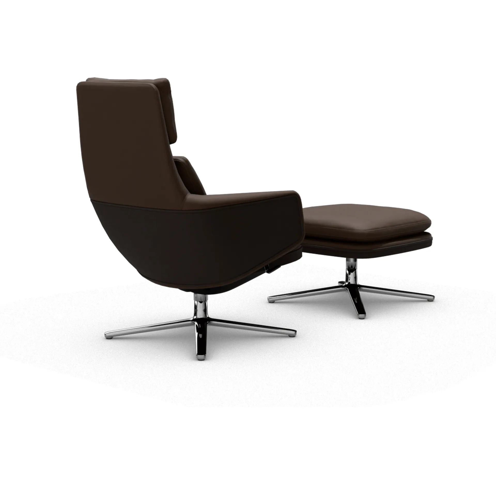 Grand Relax lenestol + fotskammel Leather premium F 68 chocolate-aluminium Vitra Grand Relax lenestol + fotskammel Leather premium F 68 chocolate-aluminium Vitra