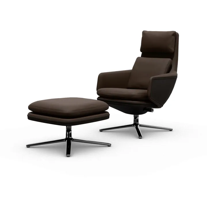 Grand Relax lenestol + fotskammel Leather premium F 68 chocolate-aluminium - Vitra