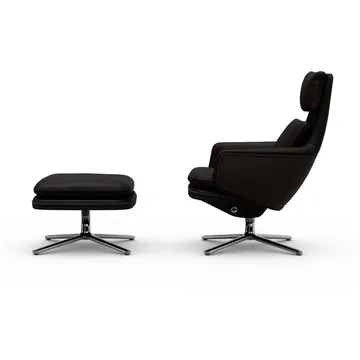Grand Relax lenestol + fotskammel Leather premium F 69 marron-aluminium - Vitra