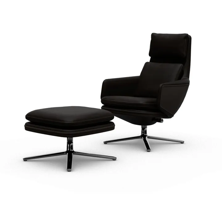 Grand Relax lenestol + fotskammel Leather premium F 69 marron-aluminium - Vitra
