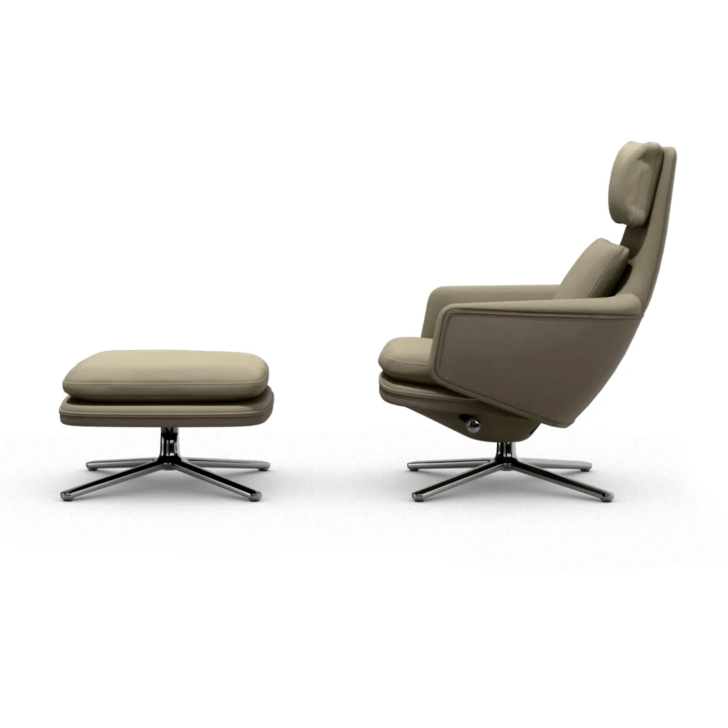 Grand Relax lenestol + fotskammel Leather premium F 71 sand-aluminium Vitra Grand Relax lenestol + fotskammel Leather premium F 71 sand-aluminium Vitra