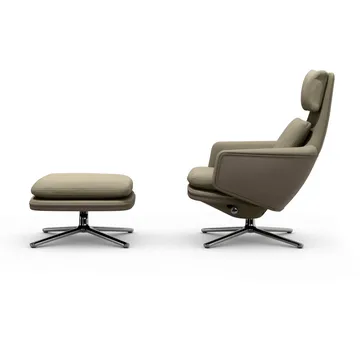 Grand Relax lenestol + fotskammel Leather premium F 71 sand-aluminium - Vitra