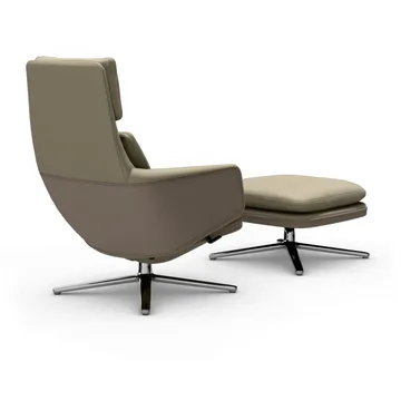 Grand Relax lenestol + fotskammel Leather premium F 71 sand-aluminium - Vitra