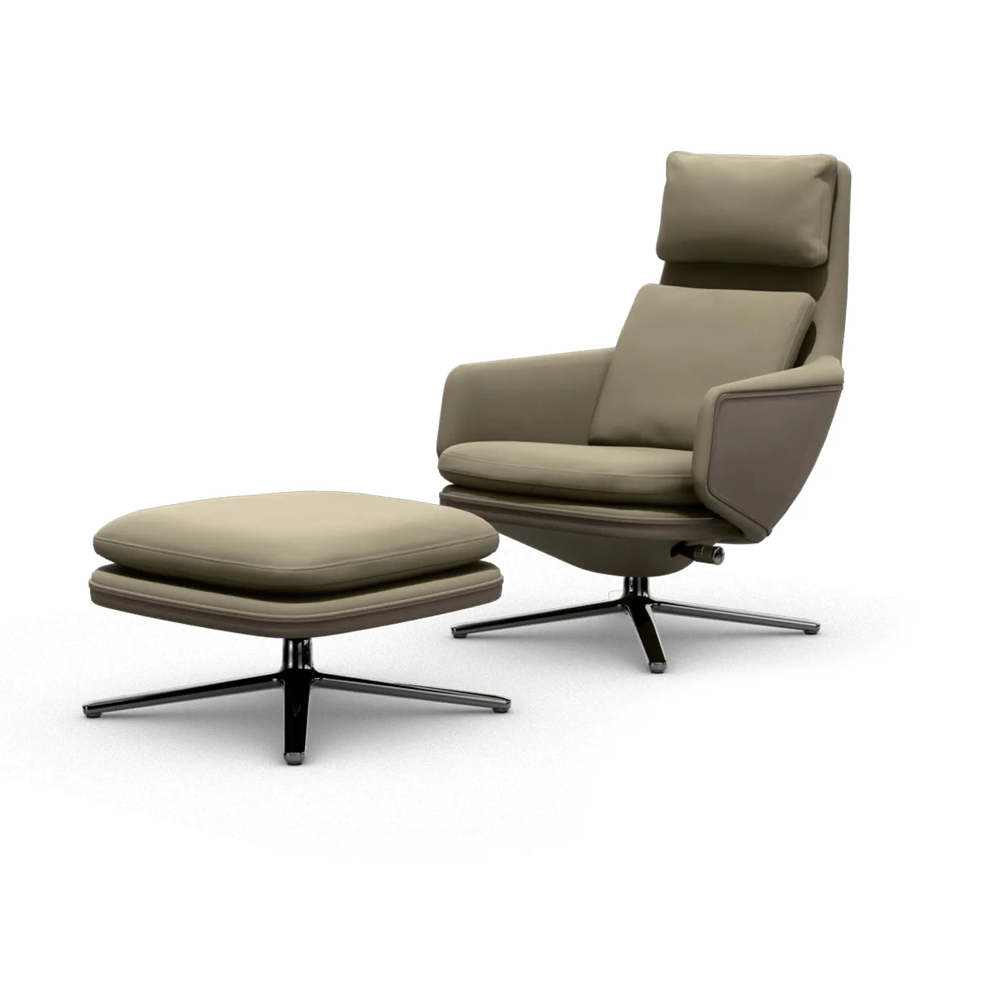 Grand Relax lenestol + fotskammel Leather premium F 71 sand-aluminium Vitra Grand Relax lenestol + fotskammel Leather premium F 71 sand-aluminium Vitra