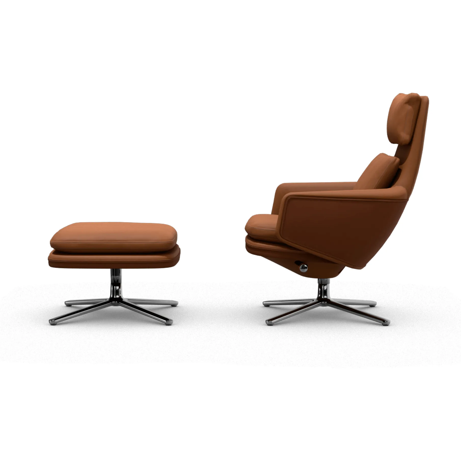 Grand Relax lenestol + fotskammel Leather premium F 97 cognac-aluminium Vitra Grand Relax lenestol + fotskammel Leather premium F 97 cognac-aluminium Vitra
