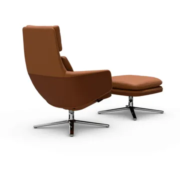 Grand Relax lenestol + fotskammel Leather premium F 97 cognac-aluminium - Vitra