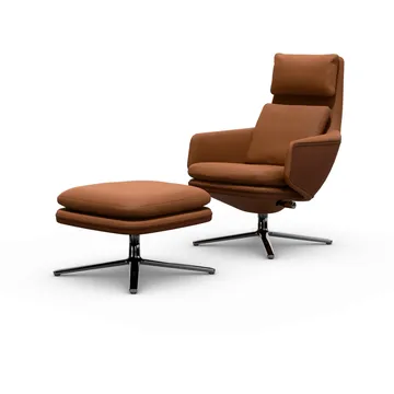 Grand Relax lenestol + fotskammel Leather premium F 97 cognac-aluminium - Vitra