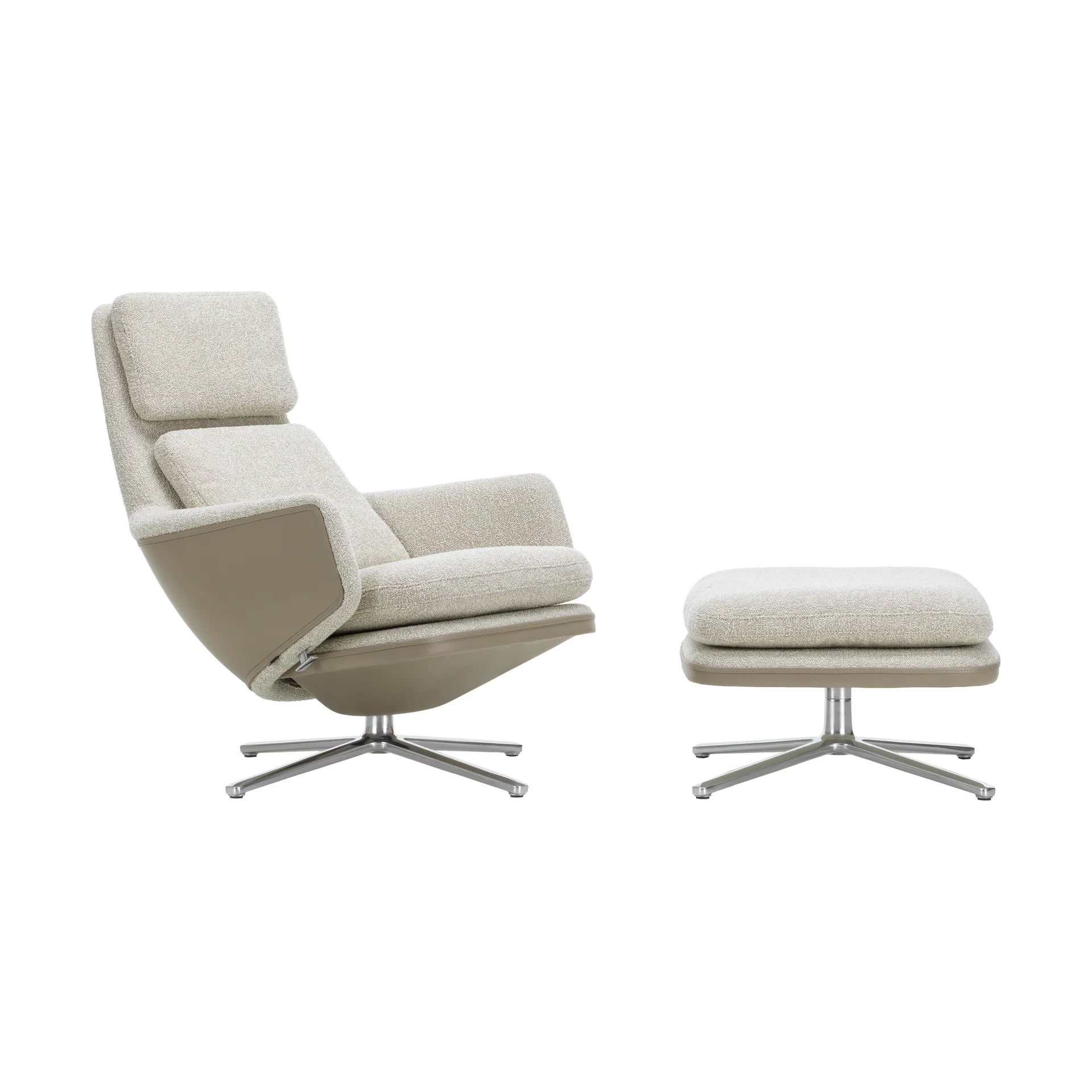 Grand Relax Low lenestol & ottoman aluminiumstativ, Nubia cream/sand-Forte sand Vitra