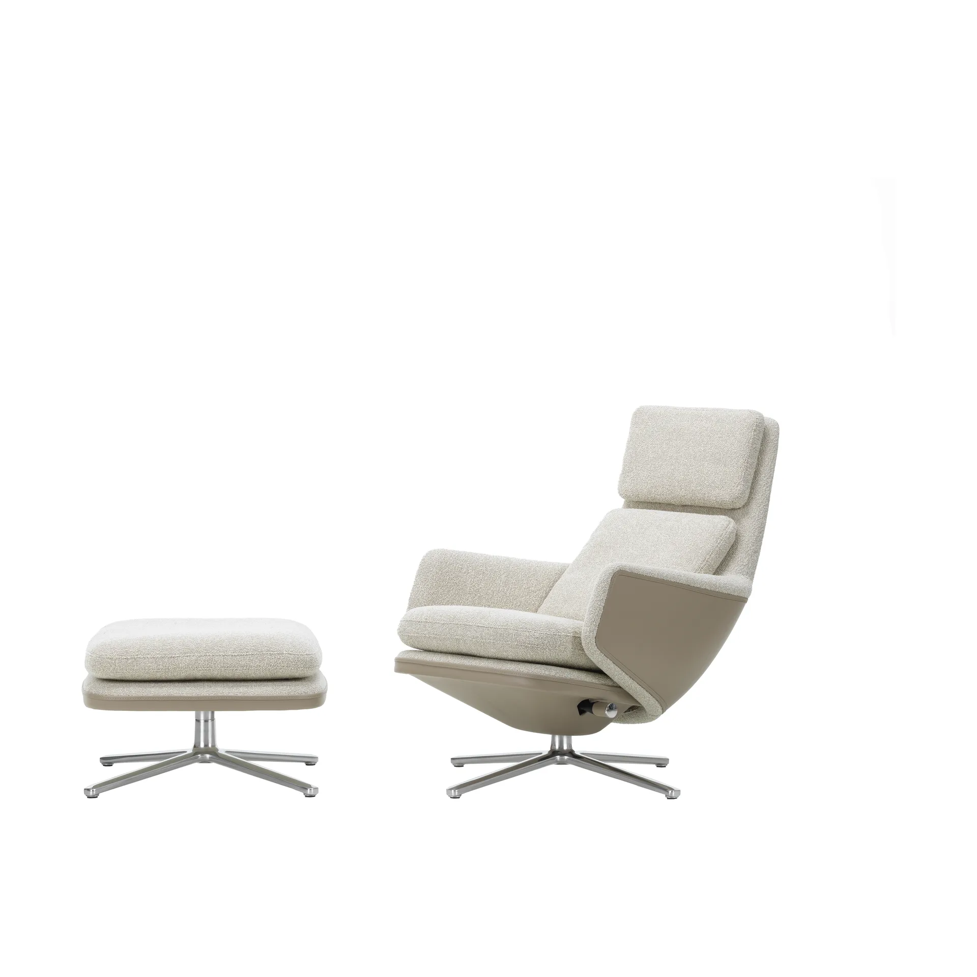 Grand Relax Low lenestol & ottoman aluminiumstativ, Nubia cream/sand-Forte sand Vitra