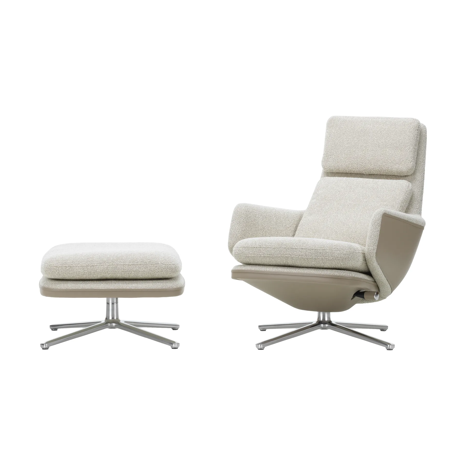 Grand Relax Low lenestol & ottoman aluminiumstativ, Nubia cream/sand-Forte sand Vitra