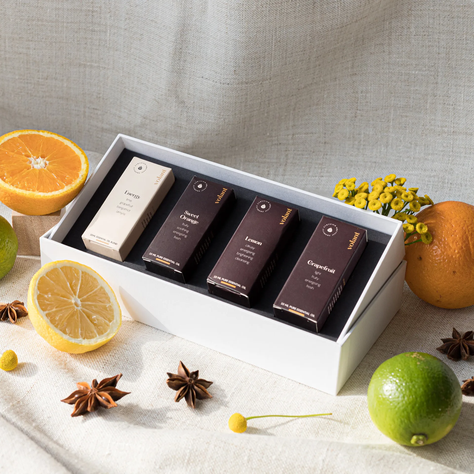 Citrus Boostset eteriske oljer 4-pakning, 3x10 ml-1x15 ml Volant