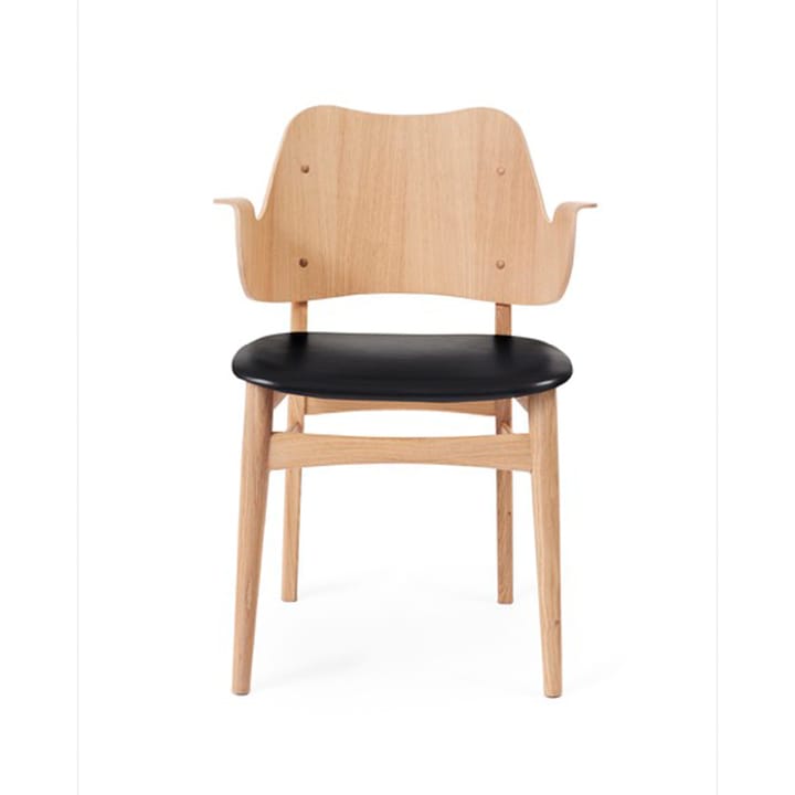 Gesture stol, trukket sete - skinn prescott 207 black, hvitoljet eikestativ, trukket sete - Warm Nordic