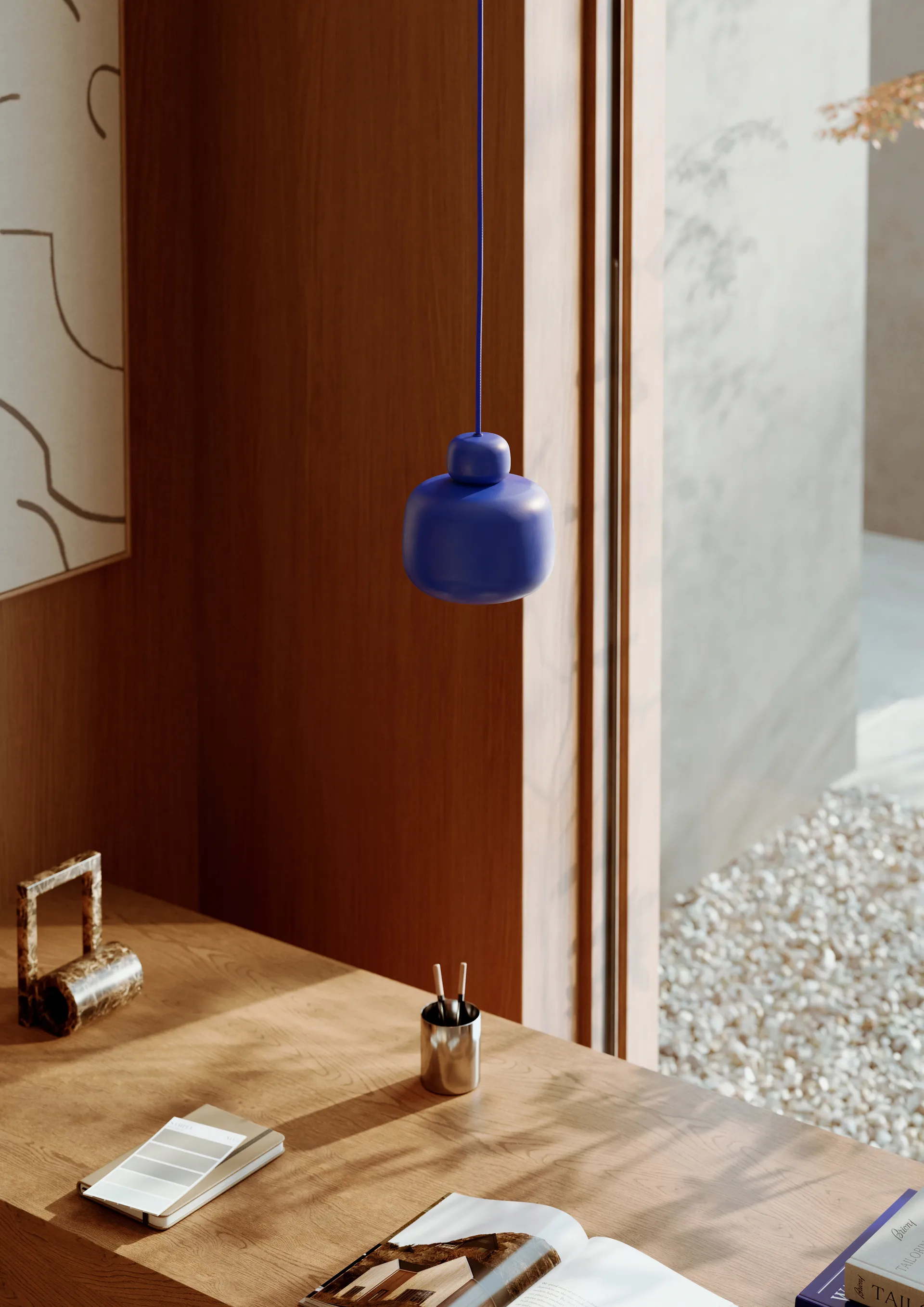 Stone taklampe small, Cobalt blue Woud